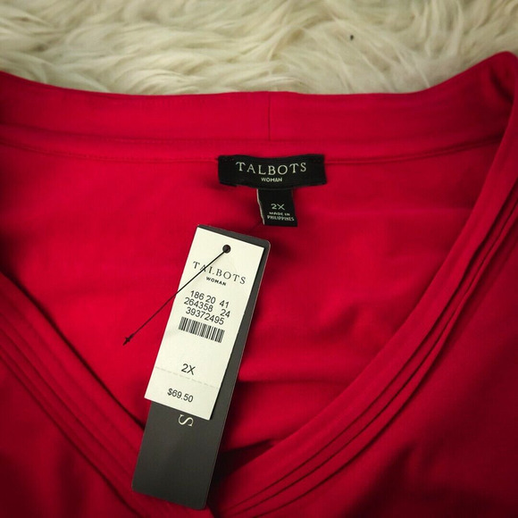 Talbots Plus Size 2X Pink V Neck 3/4 Sleeve Rayon Blend Knit Top Shirt Tee NEW - Picture 4 of 6